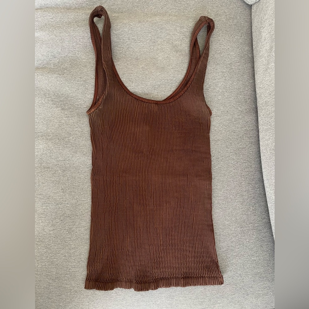 bebe Brown Ribbed Tank Top